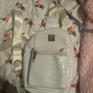 White Croc-Embossed Sling Bag